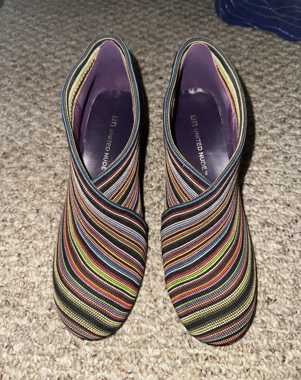 United Nude Women’s Multicolor Striped Slip-On Ankle Bootie Almond Toe US 8